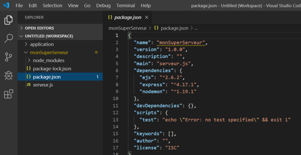 package Node JS et Express JS