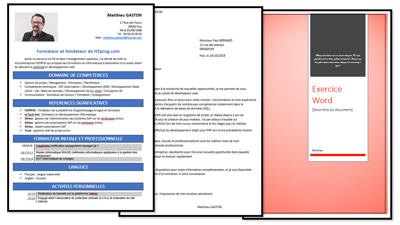 Formation bureautique réalisation word